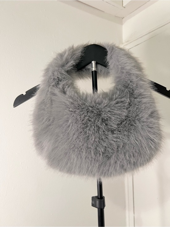 Handbags - Luxury Silver Gray Faux Fur Mini Bag Y2K Glam Statement Purse